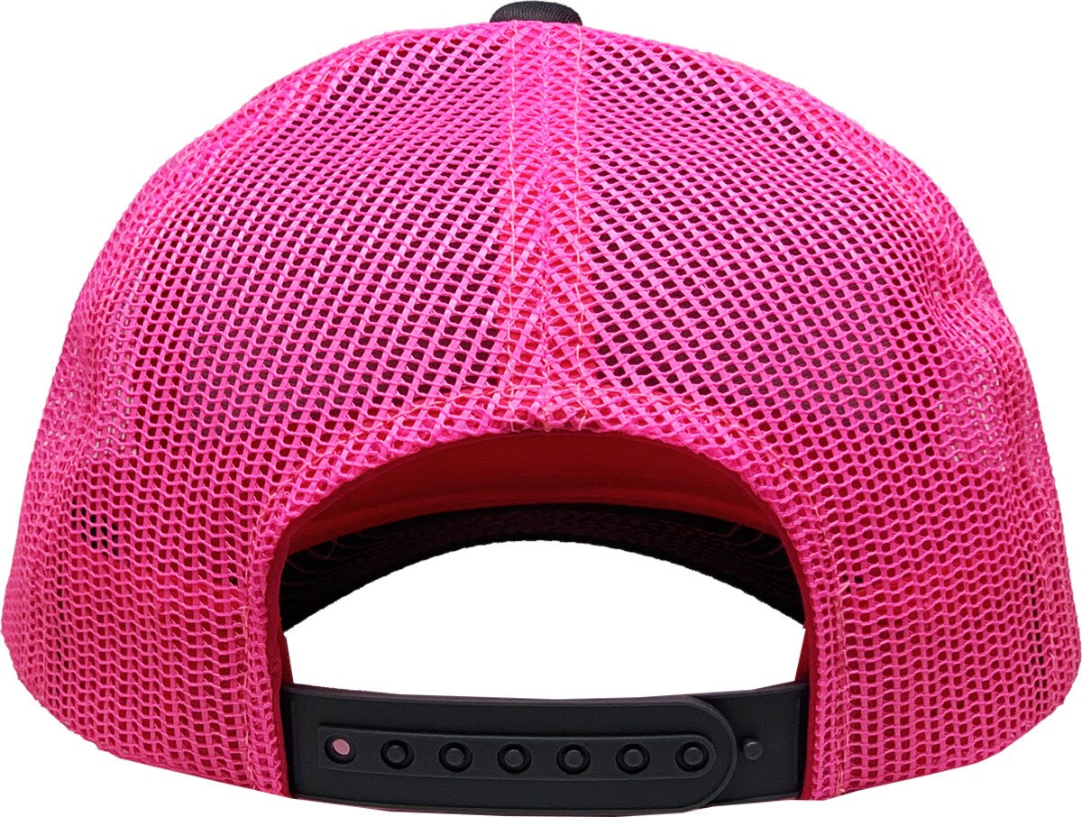 Dark Gray Neon Pink Two Tone Classic 6 Panel Trucker Mesh Snapback Back View